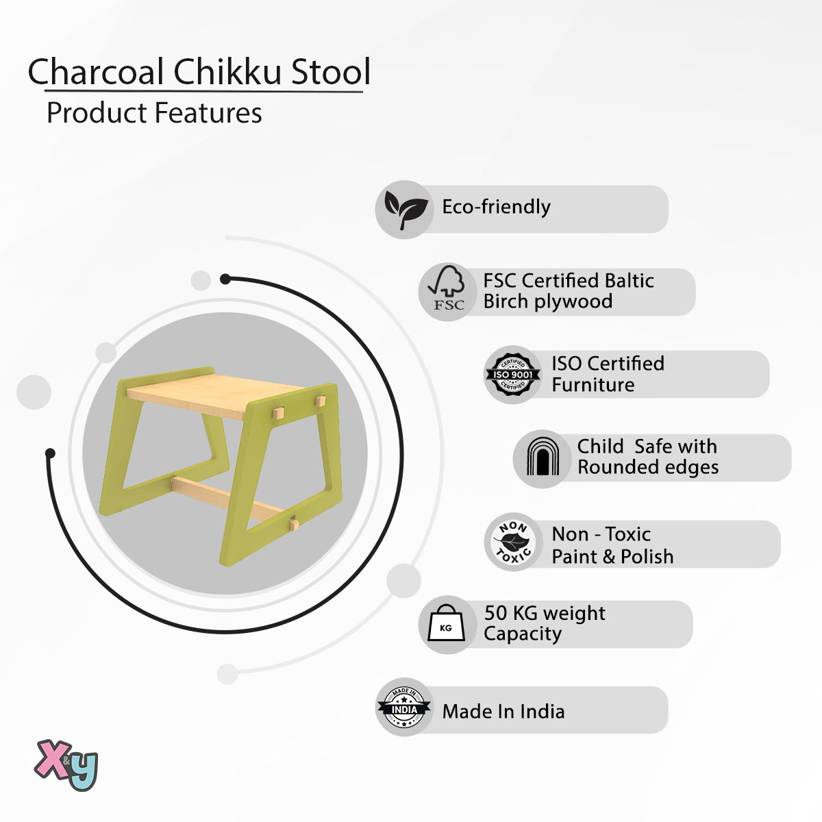 Charcoal Chikku wooden Stool – Green