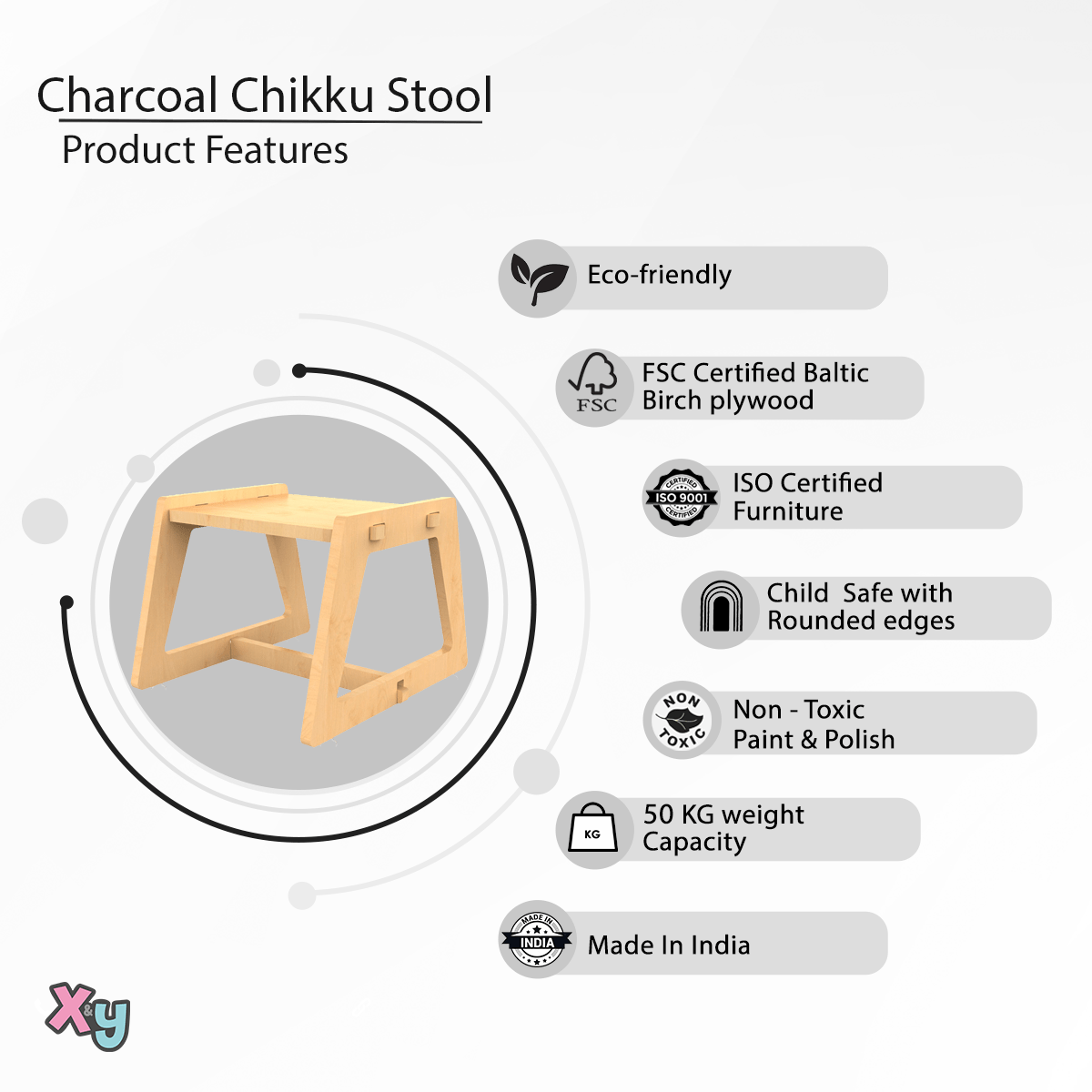 Charcoal Chikku Wooden Stool – Natural